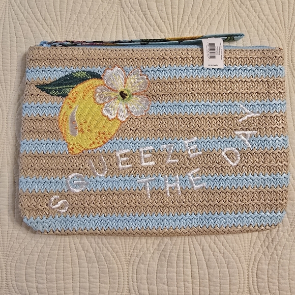 Vera Bradley Handbags - Vera Bradley Tan and Blue Cosmetic Bag with Lemon Design
